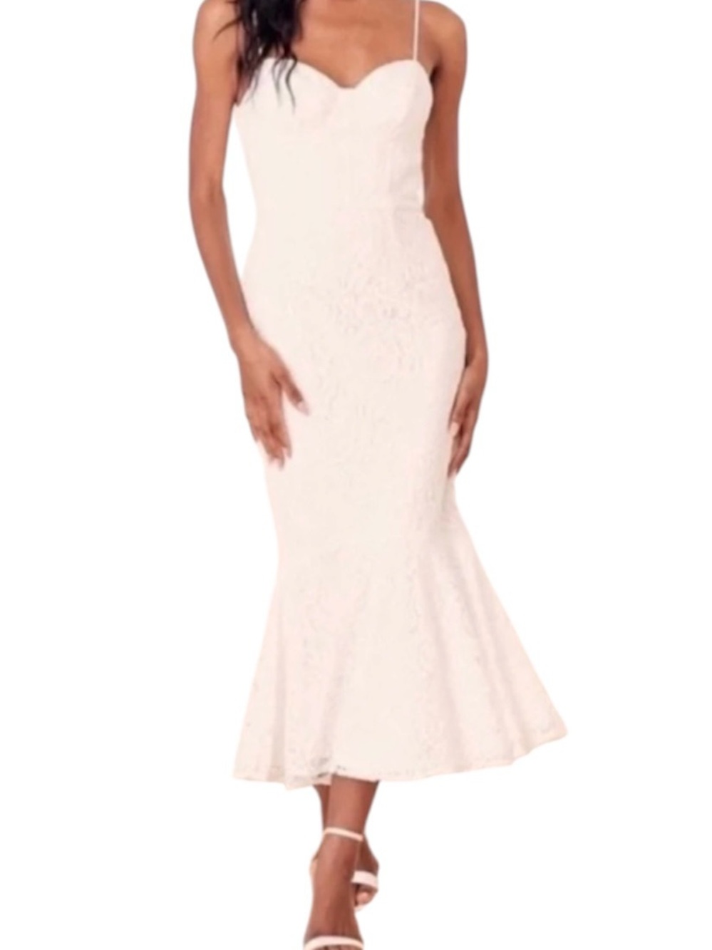Lulus white lace midi dress bustier-style bodice sweetheart med